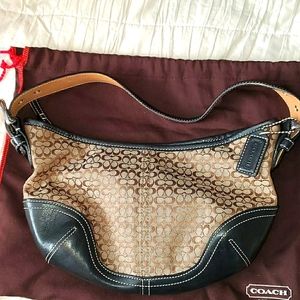 Coach Signature Small Hobo Tan Black Bag